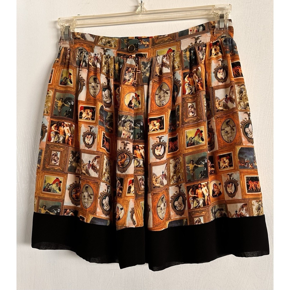 ANTIPODIUM London 100% Silk Mini Skirt "Exclusive Print" Renaissance Art US 6 - Picture 2 of 15
